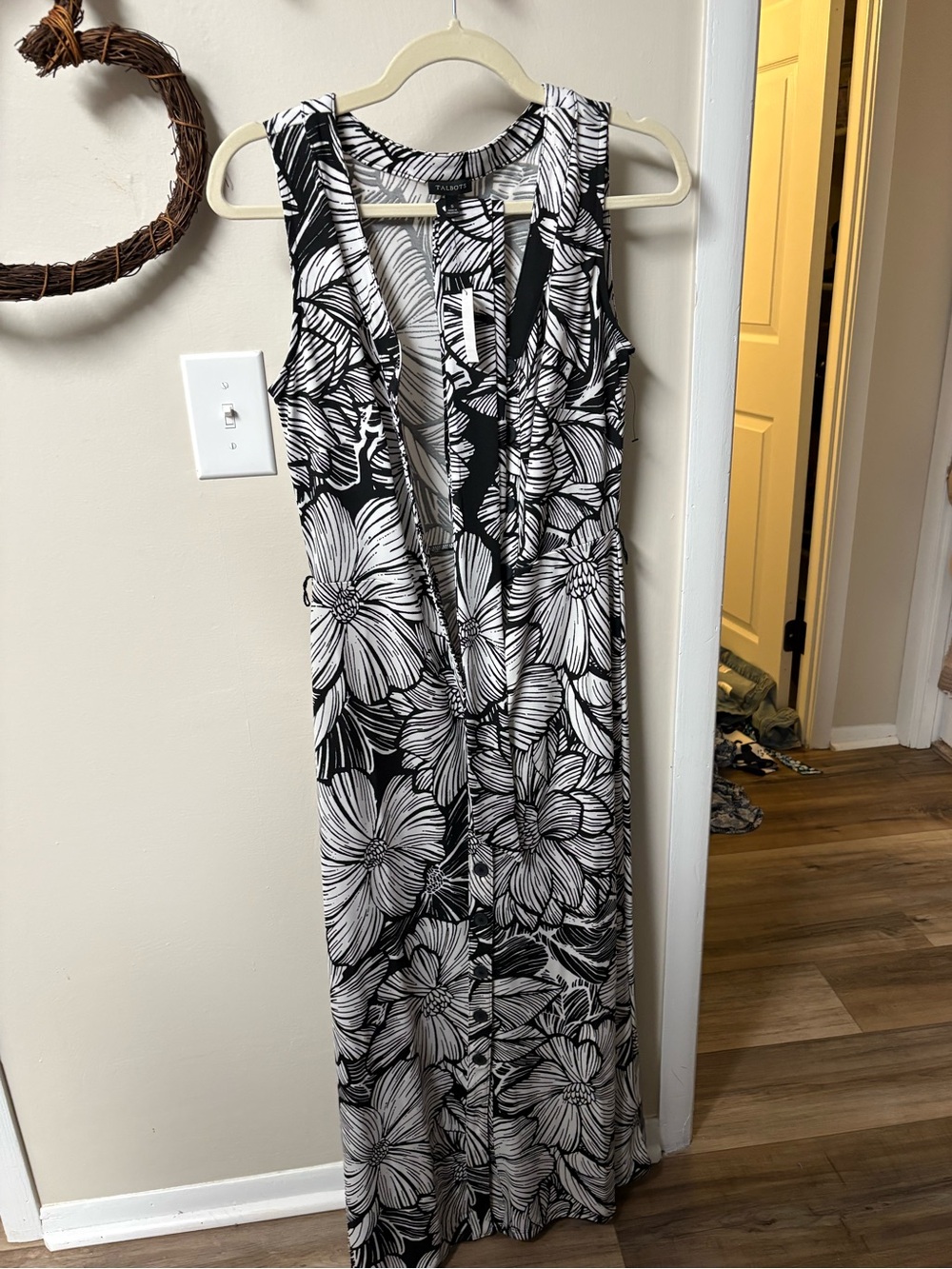 NWT Talbots Black and White Floral Wrap-Style Dress